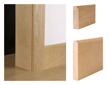 Solid oak 45° bevelled architrave and skirting board