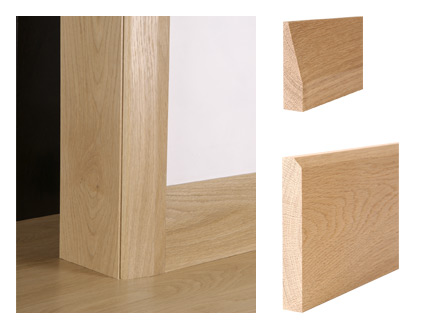 Solid oak chamfer architrave and bevelled skirting board